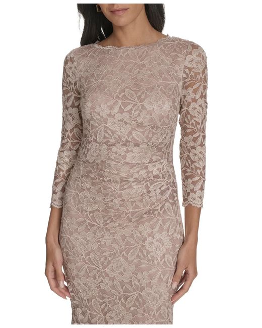Jessica Howard Women's Brown 3/4-sleeve Side Tuck Gown - www.ice4pros.com.br