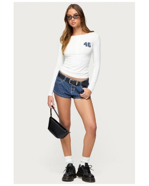 Edikted Blue Hanson Pinstripe Denim Shorts