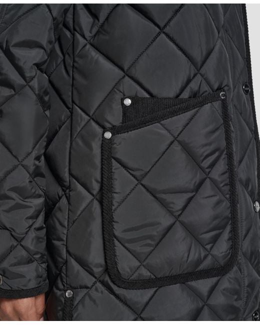 DKNY Gray Corduroy Collar Hooded Quilted Coat
