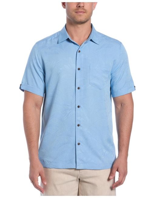 Cubavera Blue Palm Print Short-sleeve Button-down Shirt for men