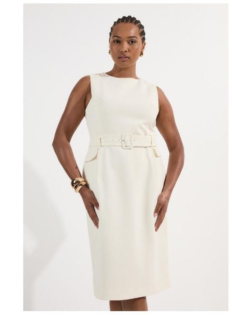 Karen Millen White Essential Belted Tailored Midi Dress