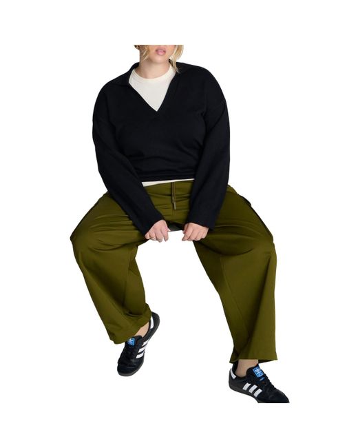 Eloquii Black Elements Plus Size V-neck Collared Sweater