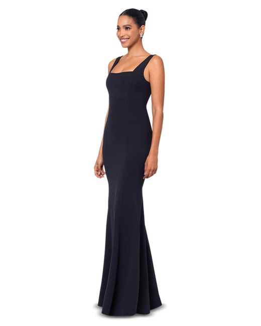 Betsy & Adam Blue Square-neck Mermaid Gown