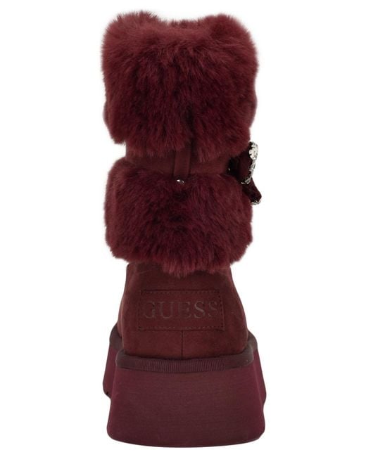 Guess Red Dowry Rhinestone Bow Winter Boot