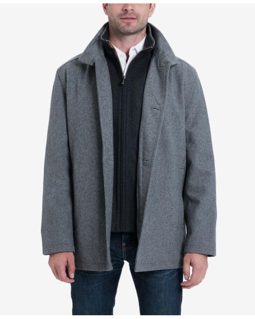 London Fog Big & Tall Wool Blend Stand-collar Bib Car Coat in Gray for ...