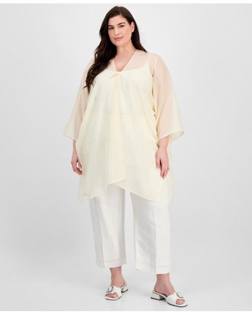 Anne Klein Natural Plus Size Shimmer-texture Open-front Scarf Kimono Cardigan