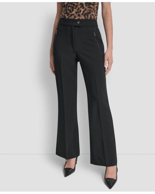 DKNY Black Double Weave Wide Leg Pants