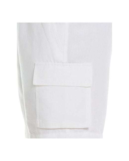 Cubavera White 8" Drawstring Linen Cargo Shorts for men