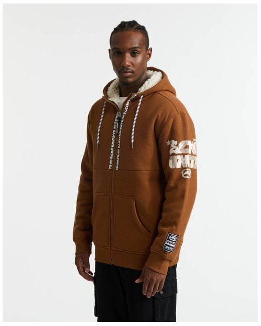 Ecko' Unltd Brown Birth Year Sherpa Hoodie for men