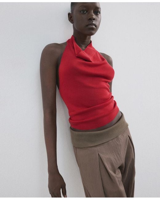 Mango Red Halter-neck Lyocell Top
