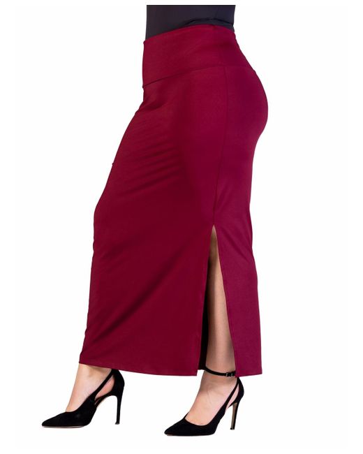 24seven Comfort Apparel Red Plus Size Versatile Elastic Waist Maxi Skirt