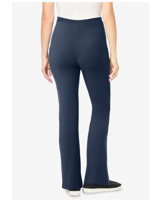 Woman Within Blue Plus Size Tall Plus-size Stretch-cotton Knit Pull-on Bootcut Pocket leggings