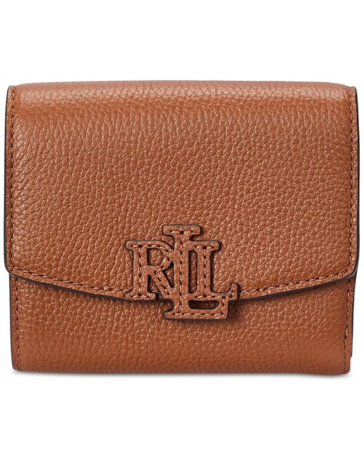 Ralph Lauren Brown Pebbled Leather Small Cameryn Flap Wallet