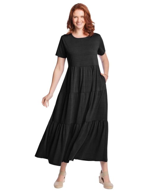 Woman Within Black Within Short-sleeve Tiered Dress