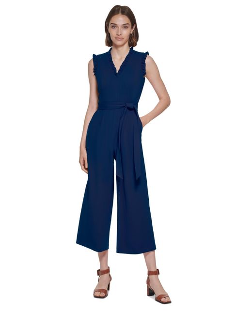 Calvin Klein Blue Ruffle-trimmed Jumpsuit