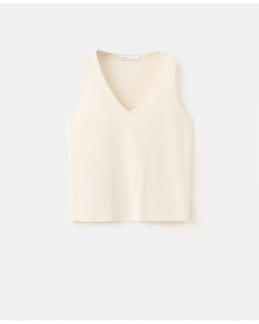 Mango White V-neck Knit Top