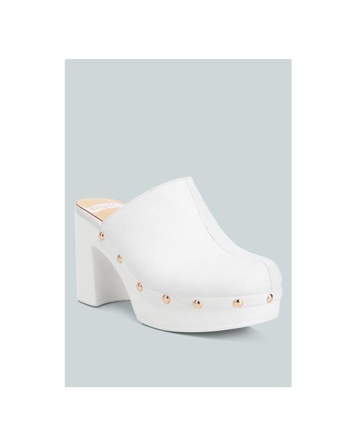 Rag & Co White Benji Leather Clogs In