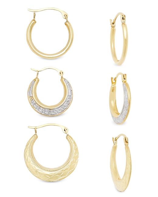 Macy's Metallic 3-pc Set Small Hoop Earrings In 10k Gold