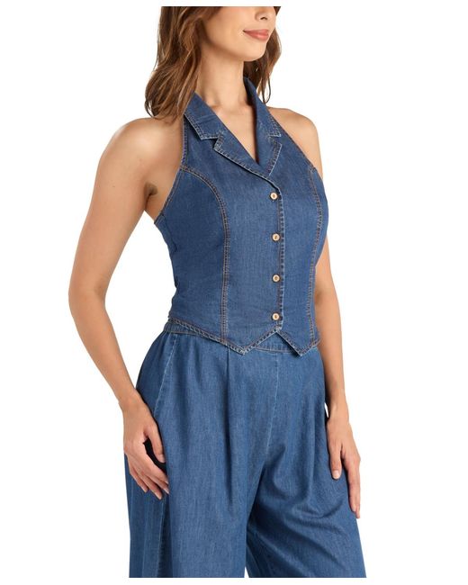 Bcx Blue Sleeveless Button-front Vest