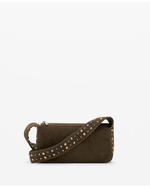 Mango Green Suede Studs Crossbody Bag