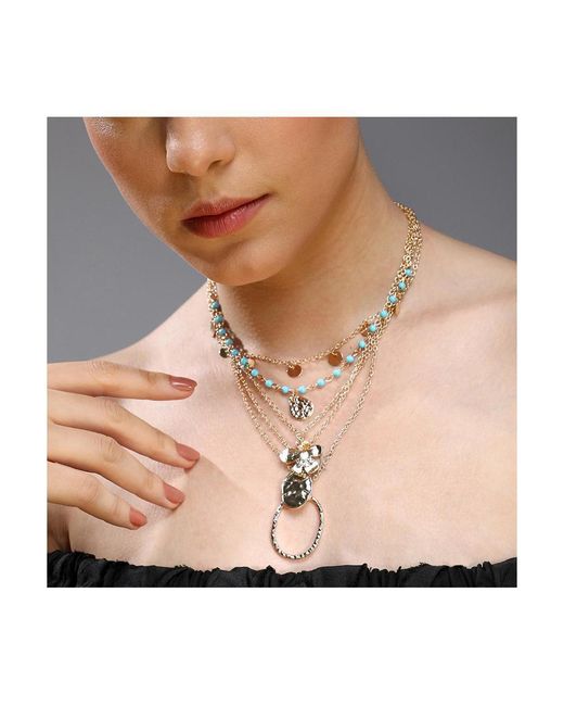 SOH Metallic Textured Multi-layer Necklace