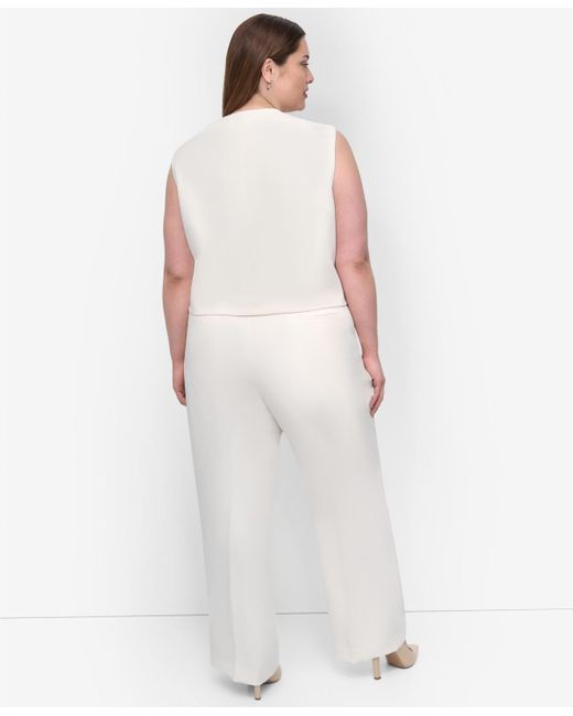 DKNY White Plus Size Aero Crepe Button-front Vest