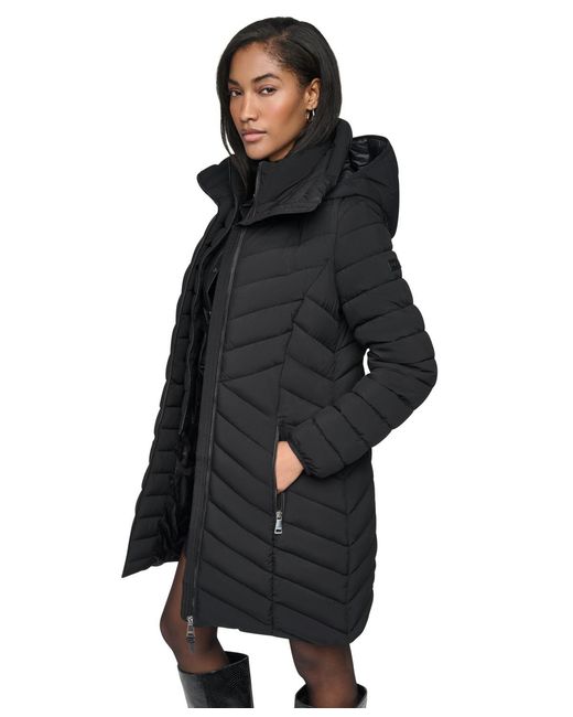 DKNY Black Bibbed Packable Puffer Coat