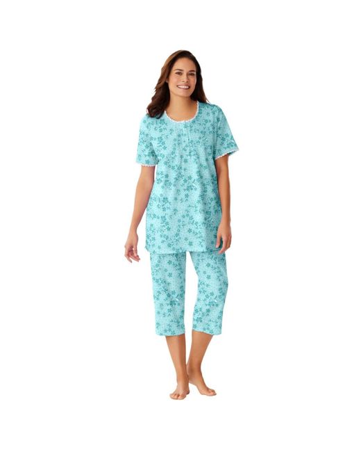 Only Neccessities Blue Plus Size Only Necessities 2-piece Pintuck Tee And Capri Sleep Set