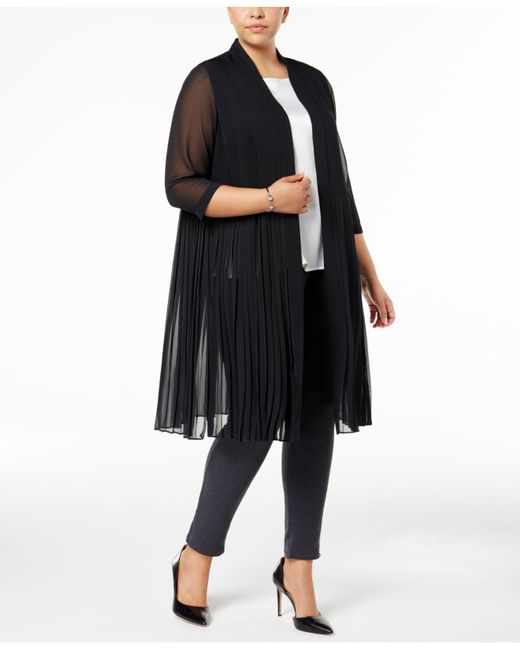 Alfani Plus Size Chiffon Pleated Jacket in Black