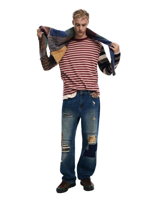 Desigual Blue Patch Denim Trousers for men