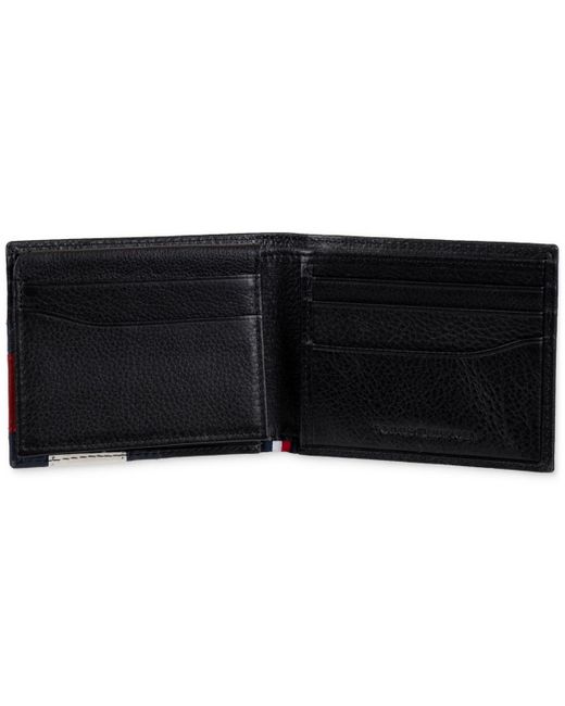 Tommy Hilfiger Black Orson Ii Angled Flag Leather Rfid Passcase Wallet for men