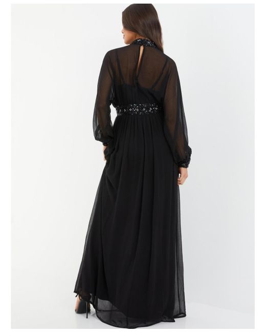 Quiz Black Chiffon Sequin Trim Evening Dress