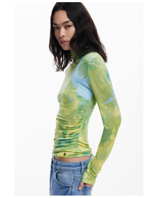 Desigual Green Watercolor Draped Fine Sweater