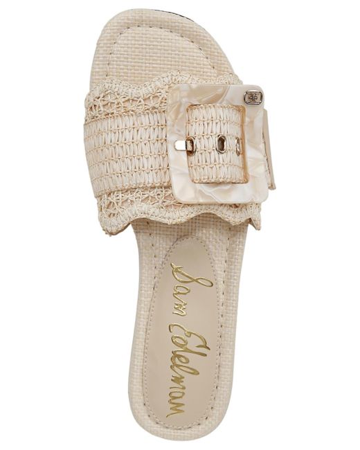 Sam Edelman White Bambi Raffia Buckle Slide Sandals