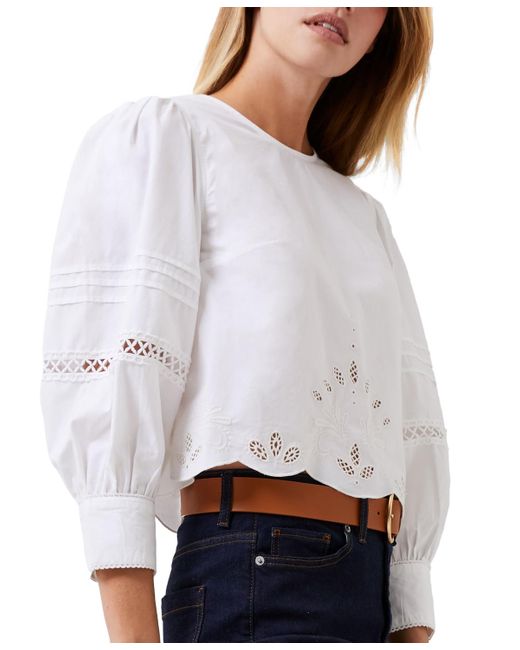 French Connection Blue Alissa Embroidered Cotton Top