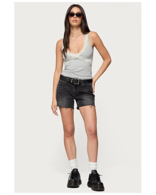 Edikted Gray Oriana Contrast Lacey V Neck Top