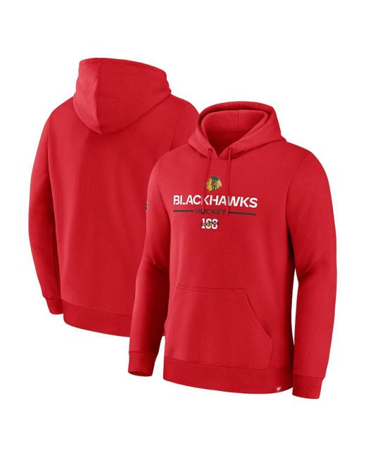 Fanatics Red Chicago Blackhawks Centennial Fleece Pullover Hoodie for men