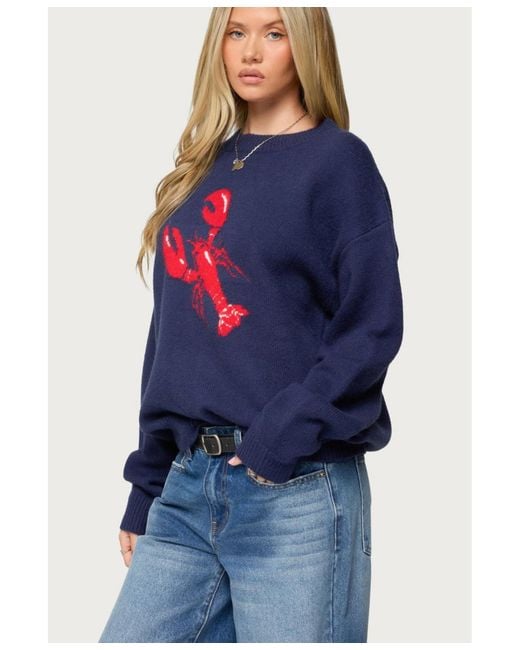 Edikted Blue Don't Be Shellfish Knit Sweater
