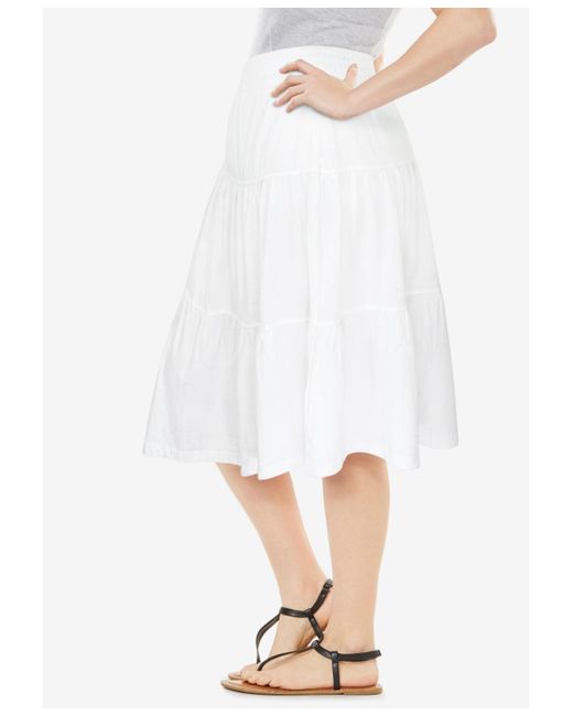 Woman Within White Within Elastic-waist Knit Tiered Skirt