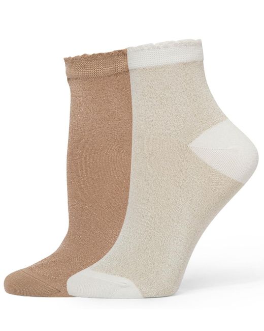 Hue White 2-pack Metallic Opaque Anklet Socks