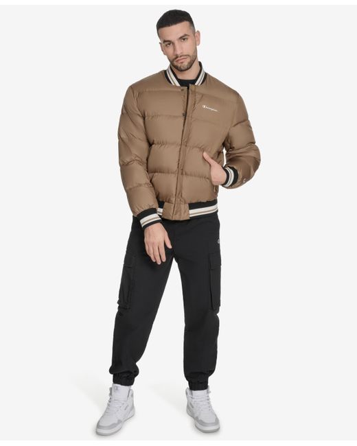 Champion Brown Quilted Varsity Puffer Jacket for men