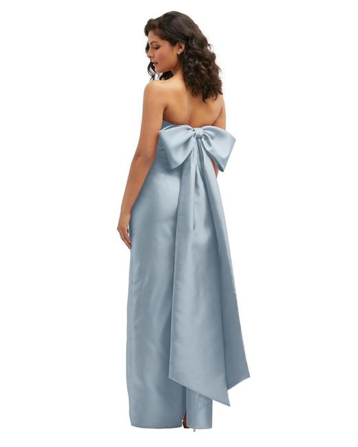 Alfred Sung Blue Strapless Draped Bodice Column Dress
