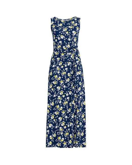 Lands' End Blue Sleeveless Tie Waist Maxi Dress