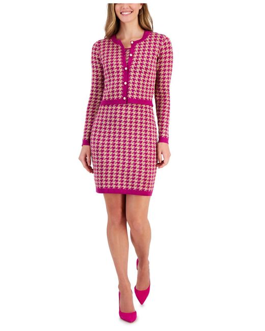 Taylor Red Houndstooth Mini Sweater Dress And Jacket