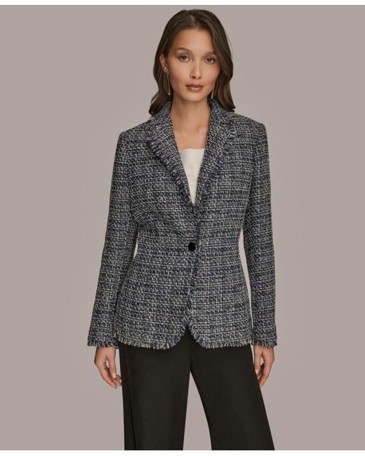 Donna Karan Gray Fringe Button Closure Jacket