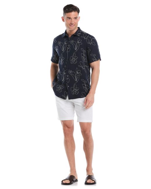 Cubavera Blue Embroidered Short Sleeve Button Down Shirt for men