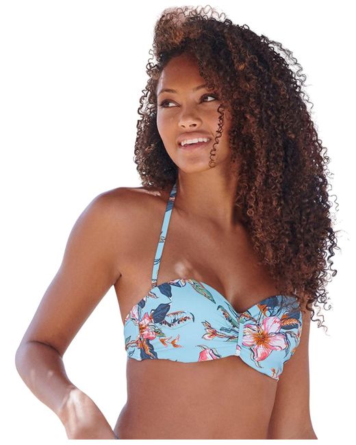 Lascana Women's Blue Hibiscus Print Bandeau Bikini Swimsuit Top