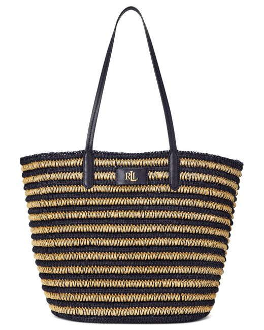 Ralph Lauren Black Straw Brie Tote Bag