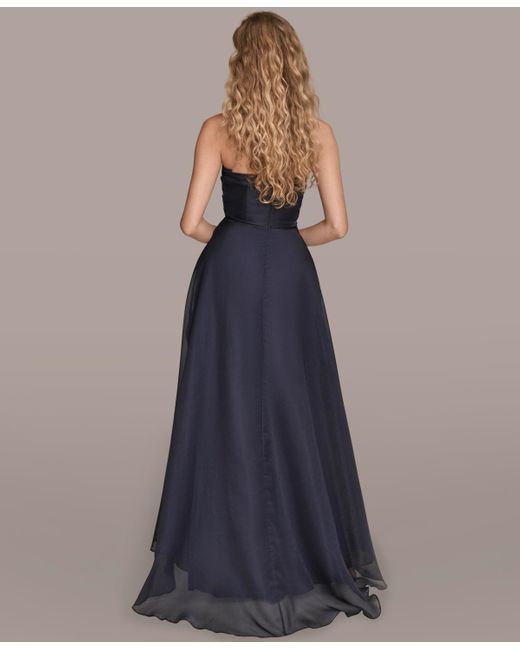 Donna Karan Blue Ruched Strapless Gown