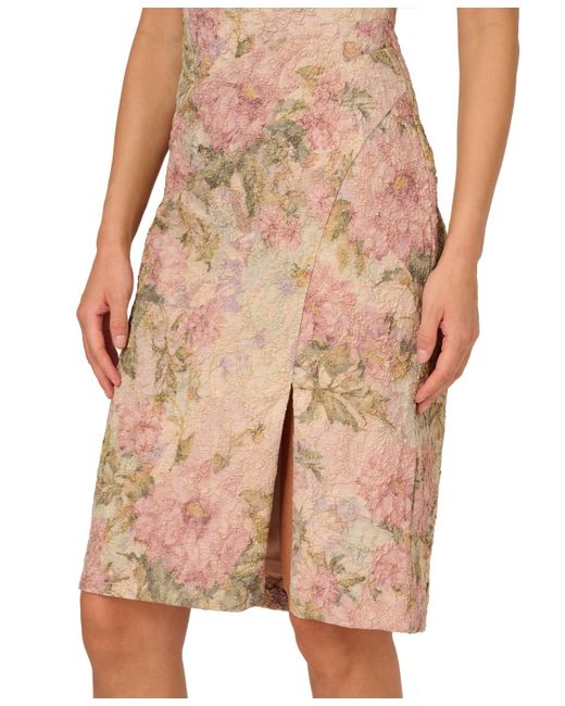 Adrianna Papell White Floral Matelasse Square-neck Dress